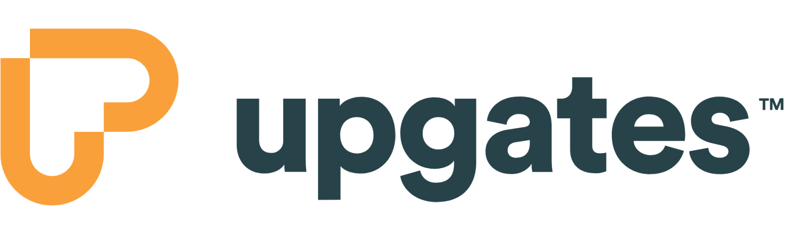 Logo platformy pro e-shopy Upgates s oranžovým symbolem a tmavě šedým nápisem